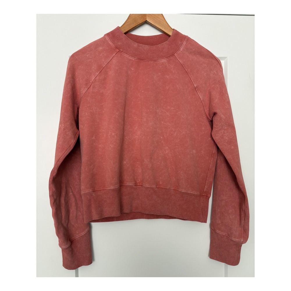Lululemon Ready to Roll Cropped Crew Sweatshirt Distressed Coral Acid Wash‎ 2